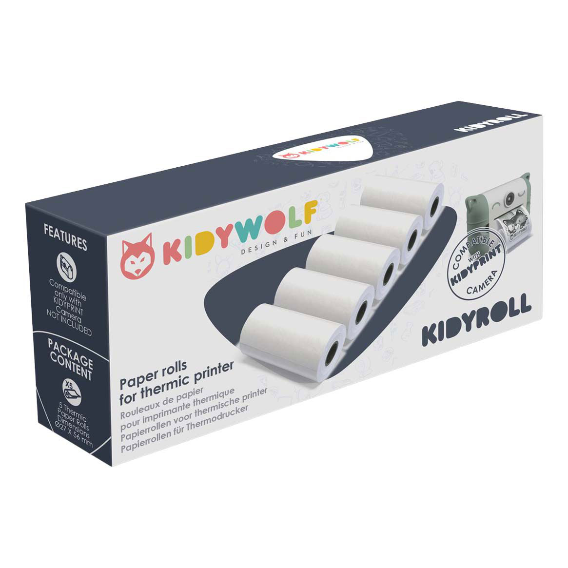 Papier photo autocollant blanc Kidywolf Kidyroll pour Kidyprint - Lot de 5