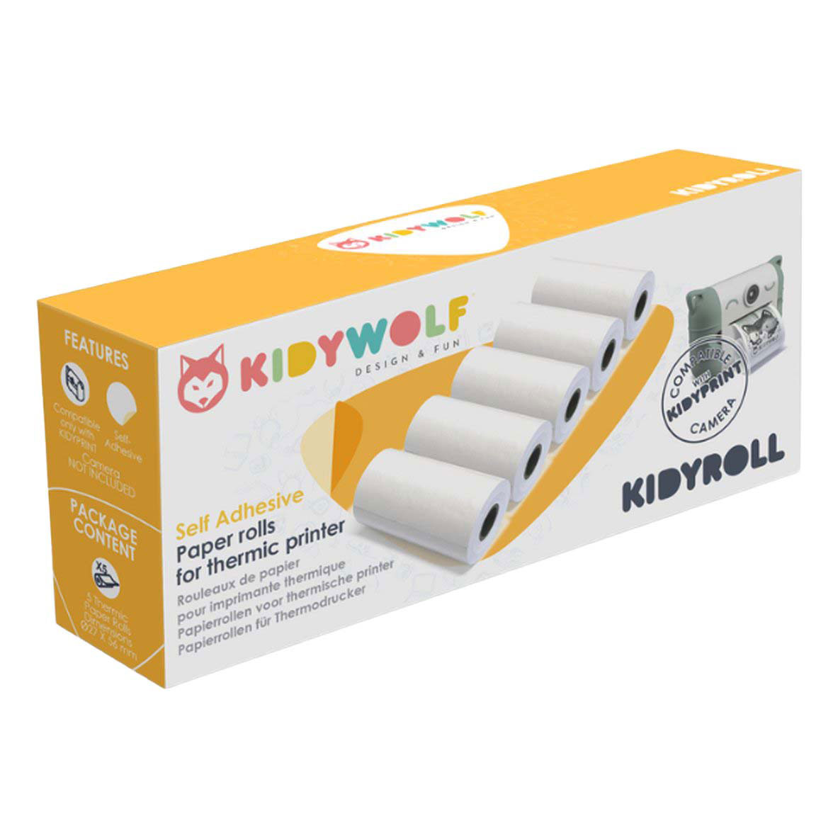 Papier photo autocollant blanc Kidywolf Kidyroll pour Kidyprint - Lot de 5
