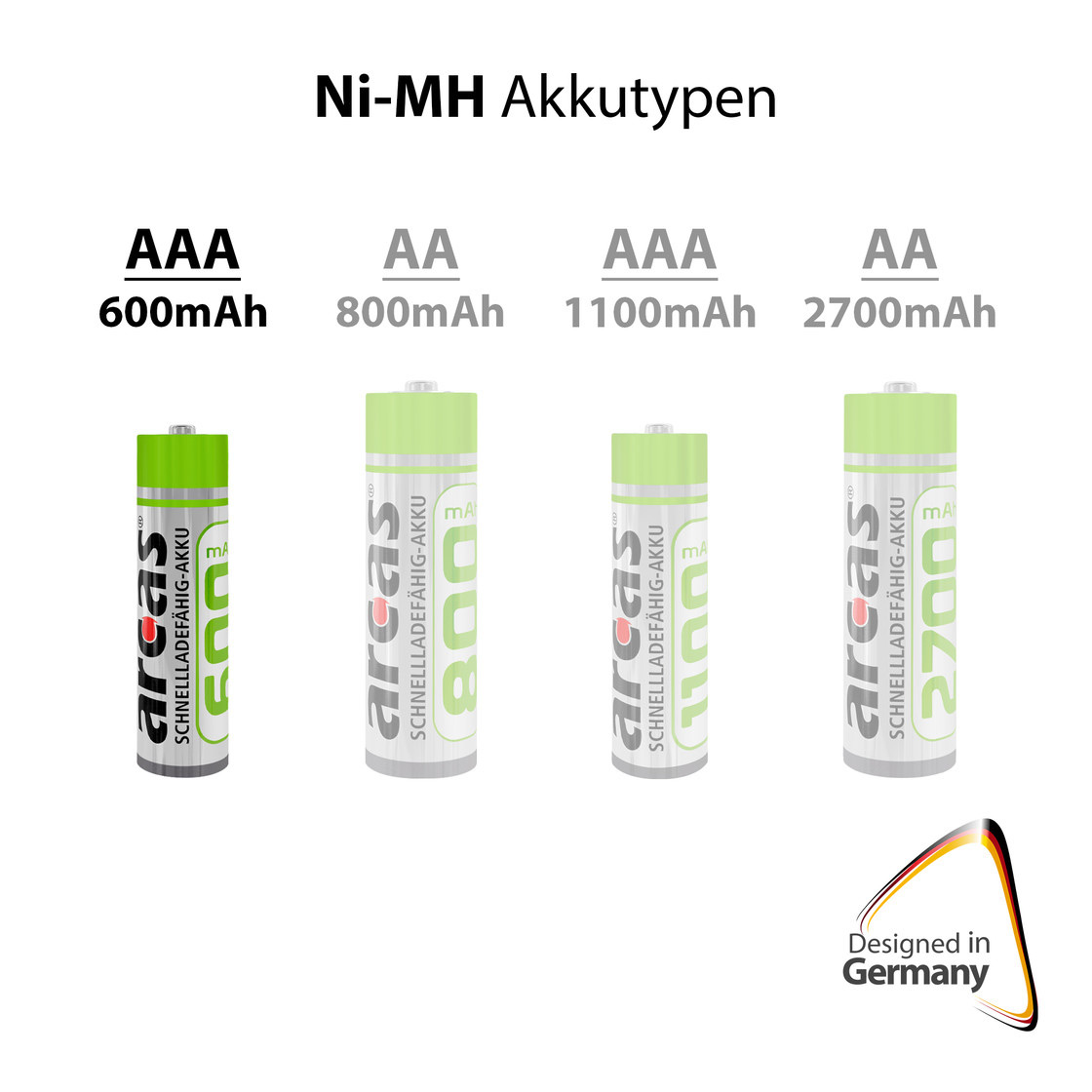 Piles rechargeables ARCAS rechargeables NimH AAA/HR03 600mAh, 2 pièces.