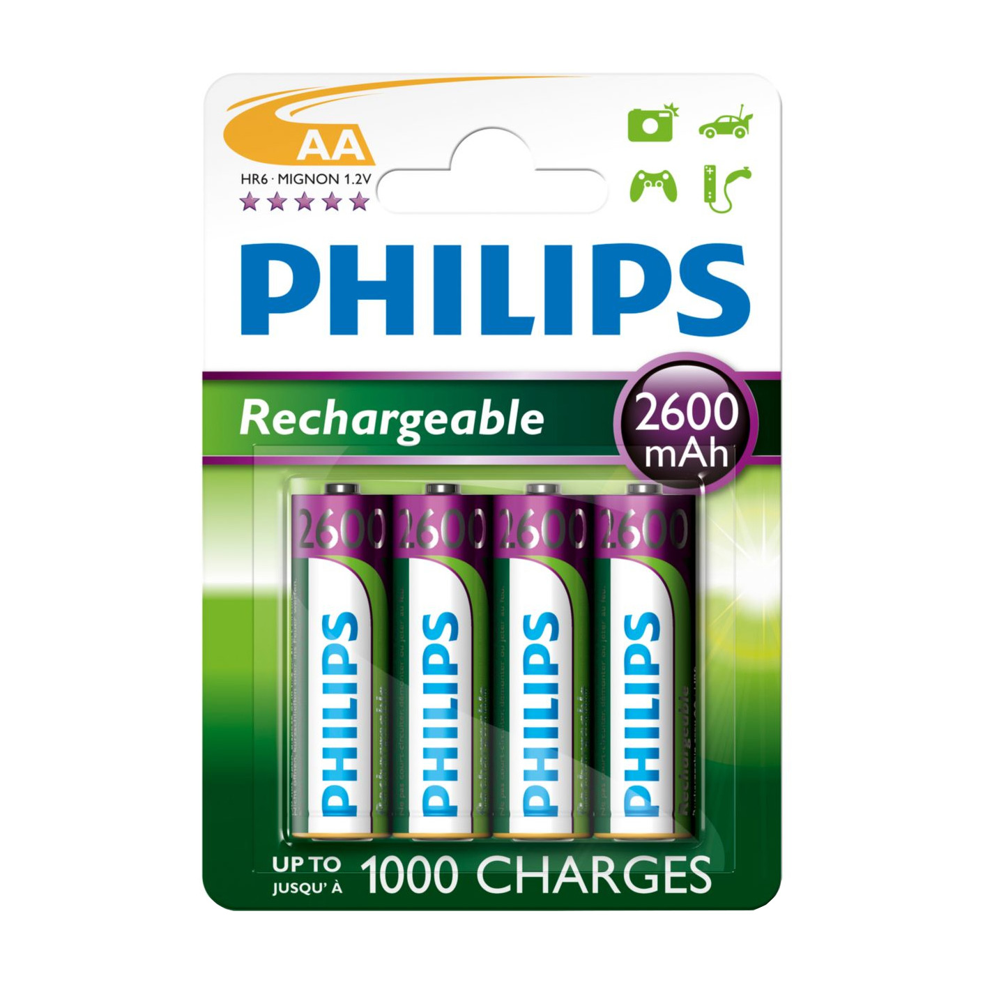 Piles rechargeables Philips AA, 4 pièces.