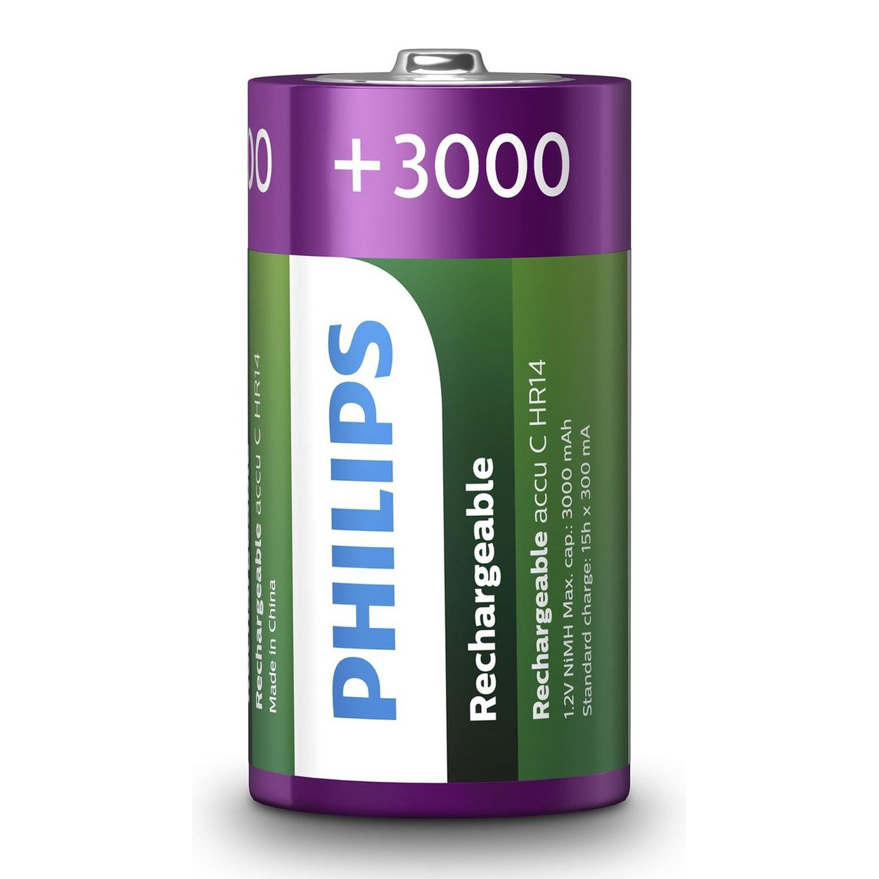 Oplaadbare Batterijen Philips Rechargeable NimH C/HR14 3000mah, 2st.