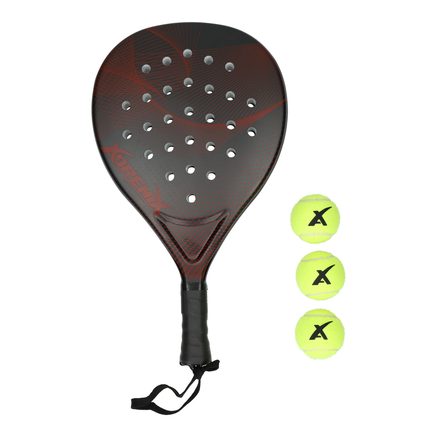 Set de raquettes de padel avec 3 balles - Rouge