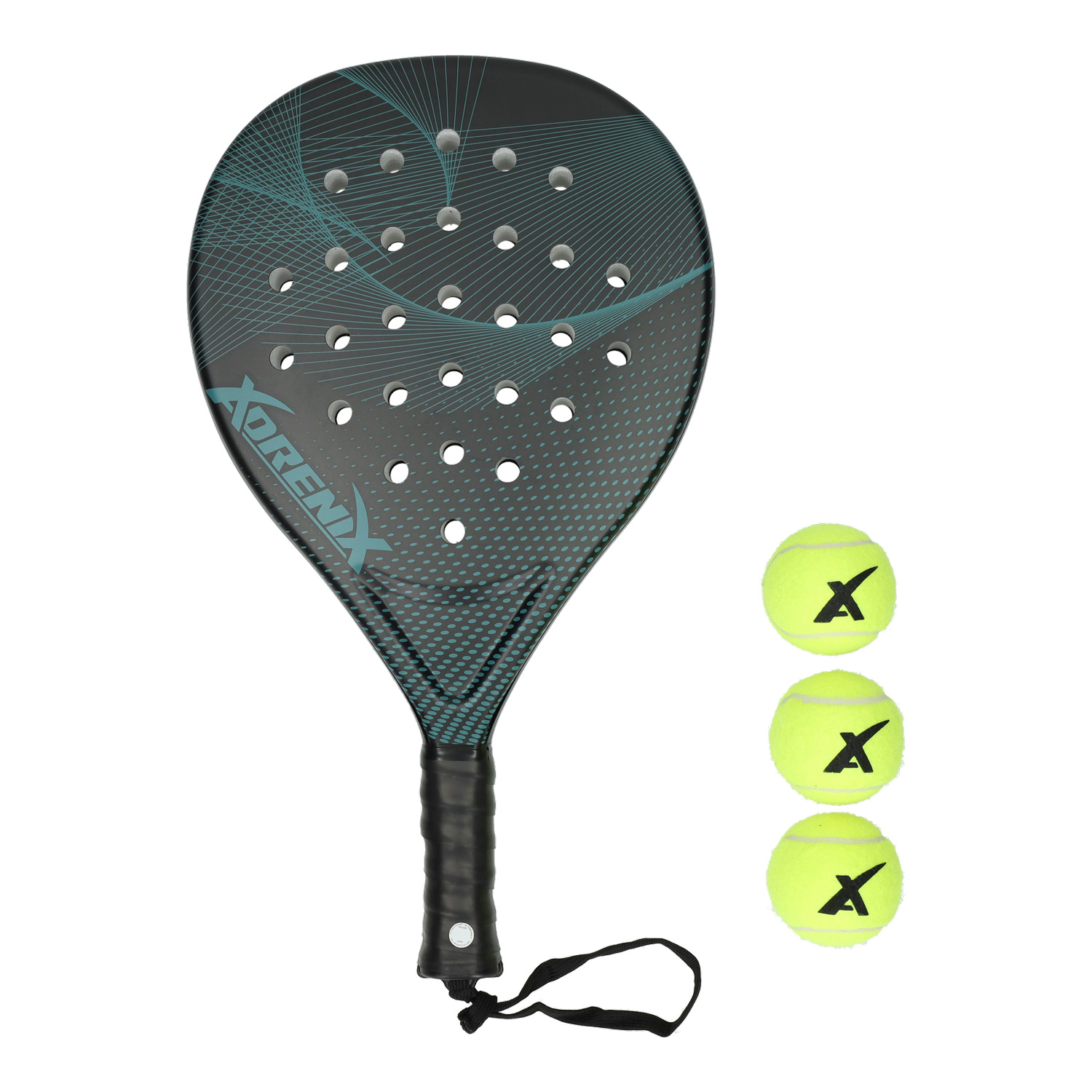 Padelset Racket met 3 Ballen - Groen