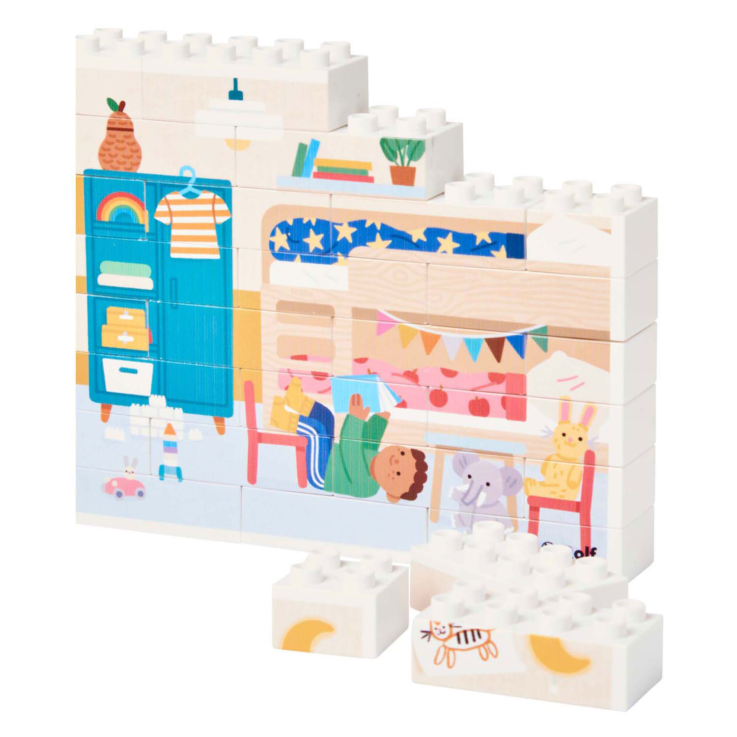 Rolf More - Houten Verticale Blokpuzzel Slaapkamer - 28st.