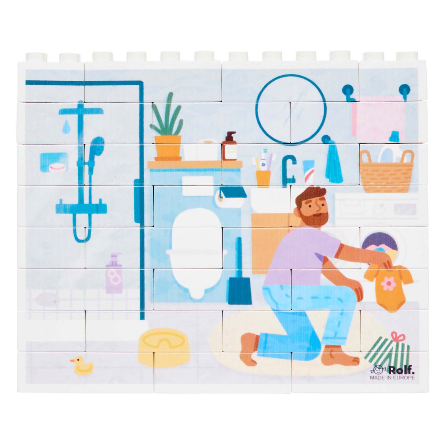 Rolf More - Houten Verticale Blokpuzzel Badkamer - 28st.