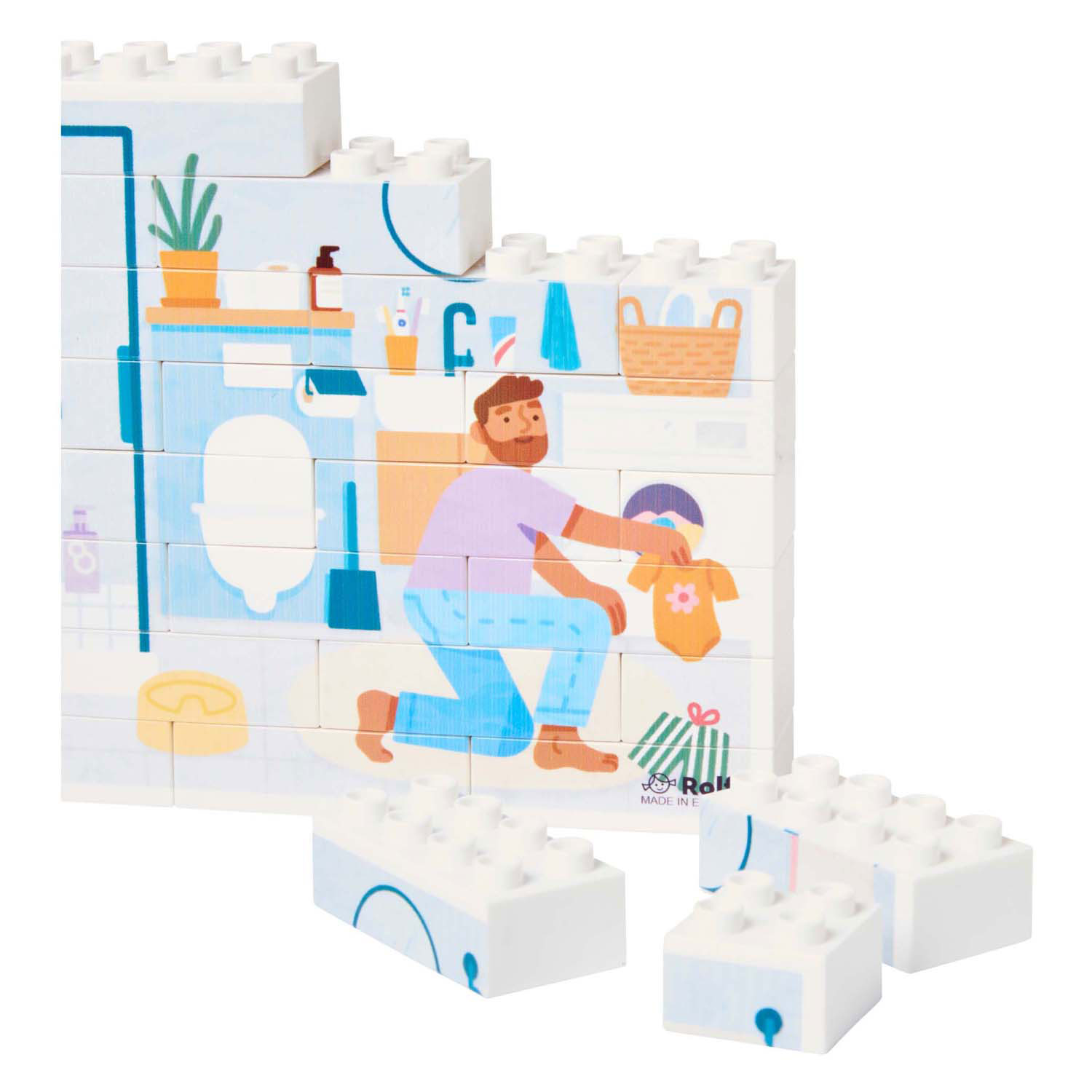 Rolf More - Houten Verticale Blokpuzzel Badkamer - 28st.
