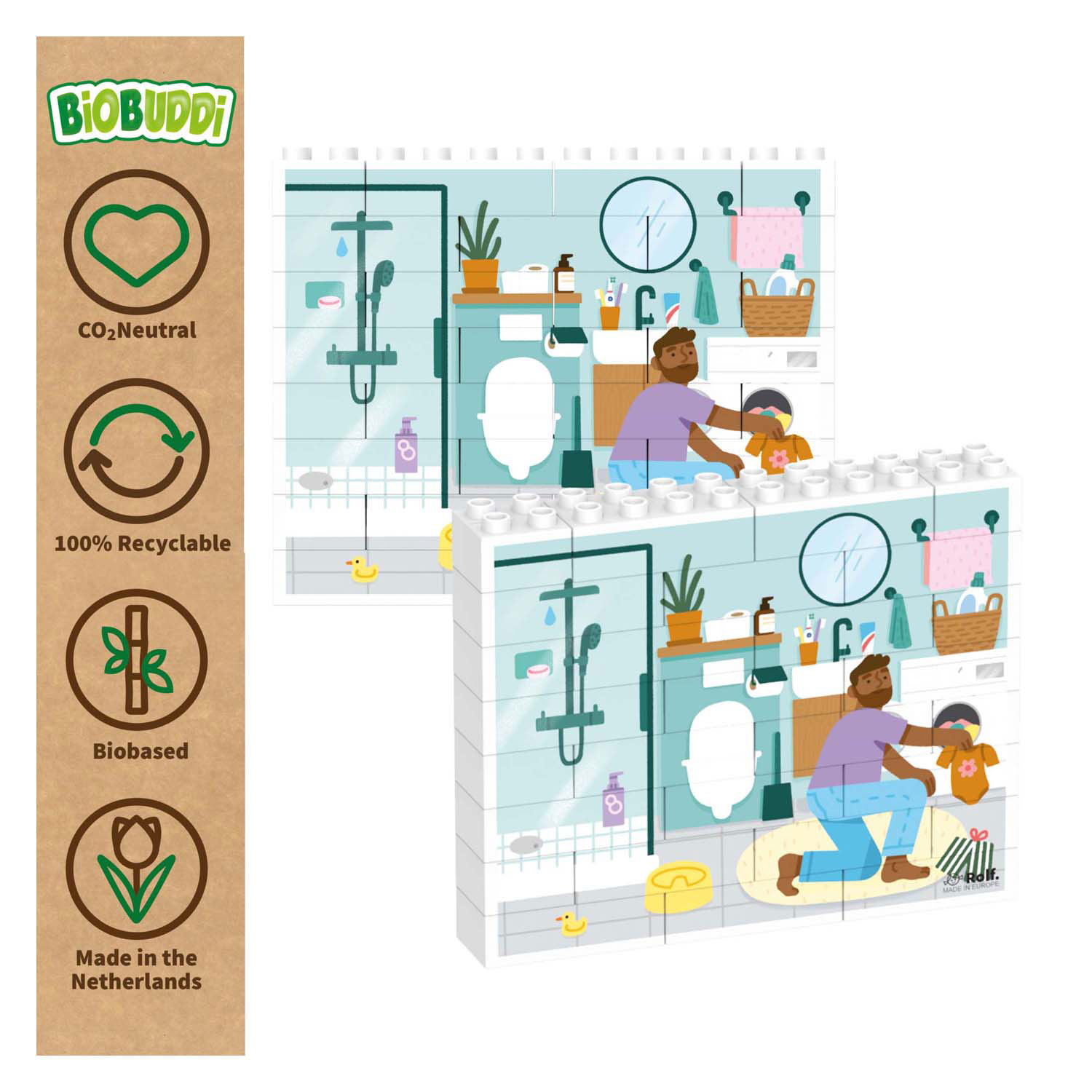 Rolf More - Houten Verticale Blokpuzzel Badkamer - 28st.