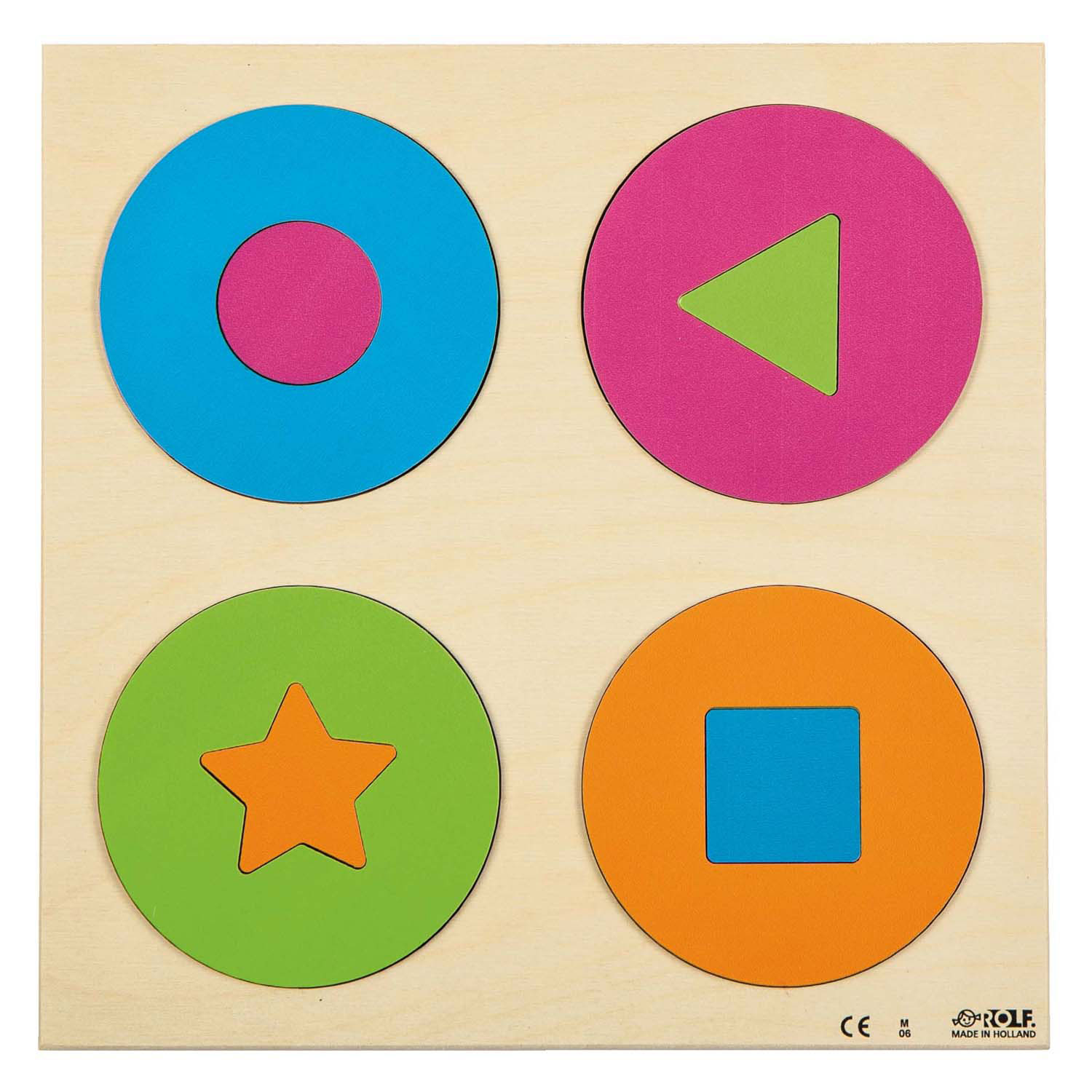 Rolf - Puzzle en bois en relief Découvrez la couleur et la forme - 2 pièces.