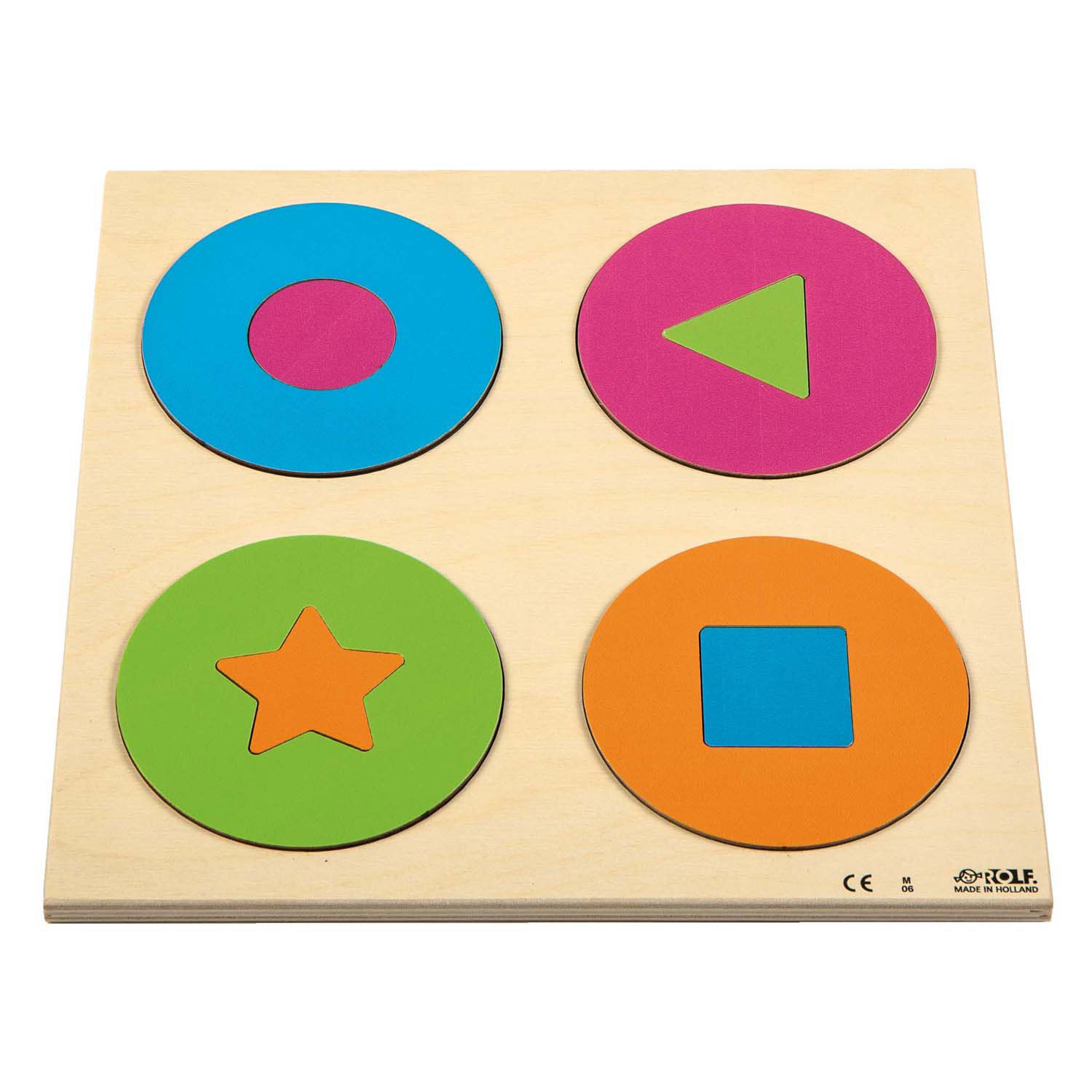 Rolf - Puzzle en bois en relief Découvrez la couleur et la forme - 2 pièces.