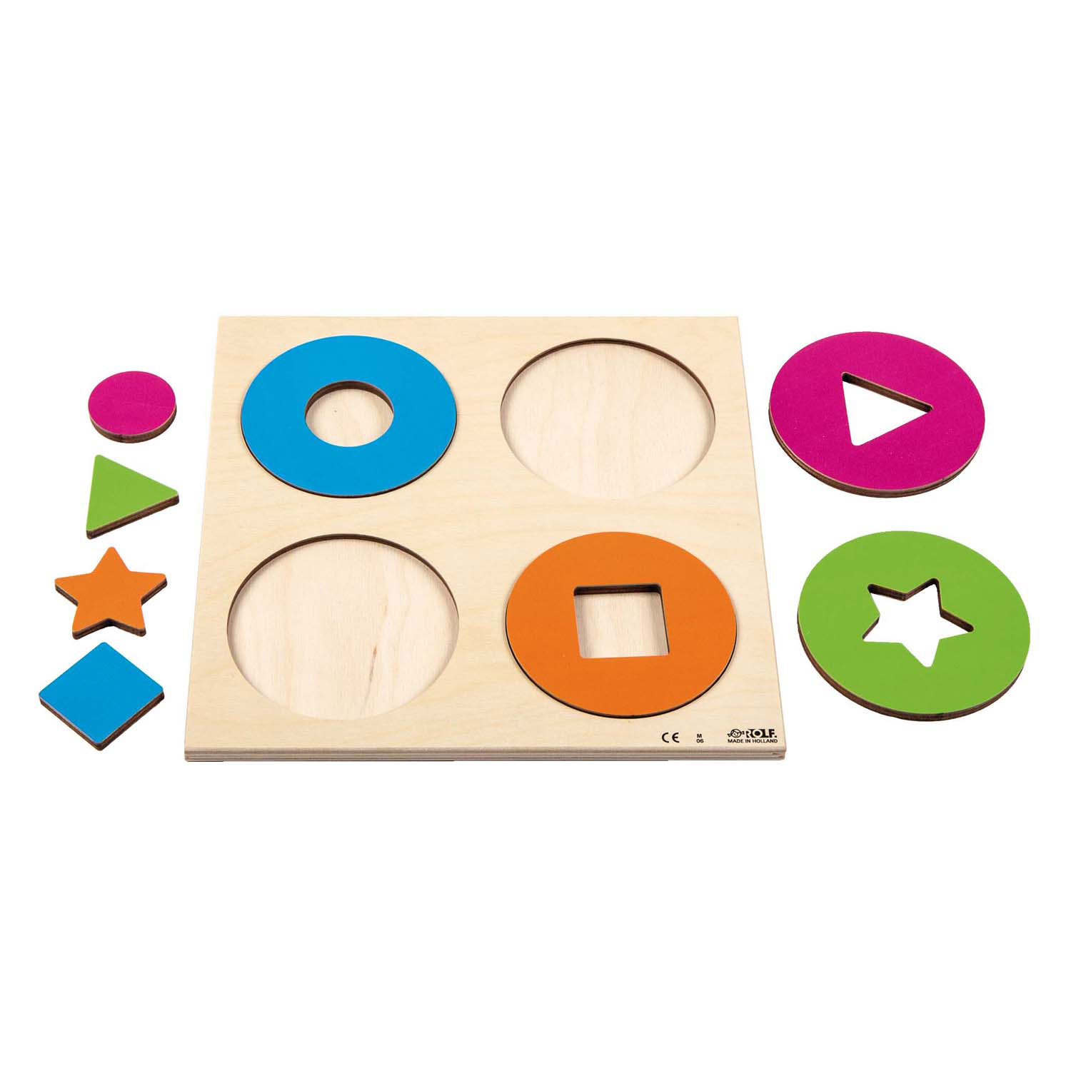 Rolf - Puzzle en bois en relief Découvrez la couleur et la forme - 2 pièces.