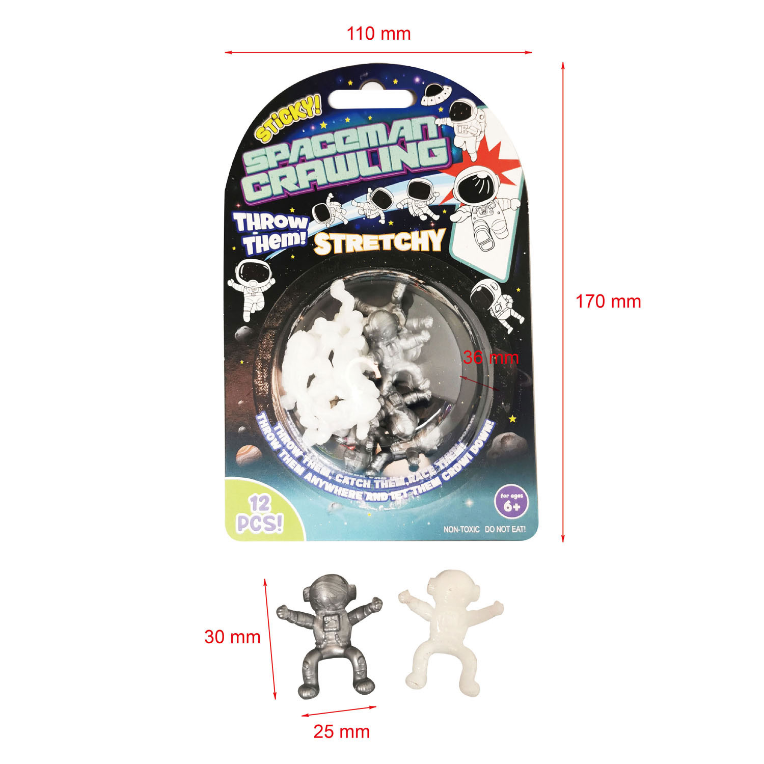 Klebrige Astronauten-Kriechtiere - 12 Stück.