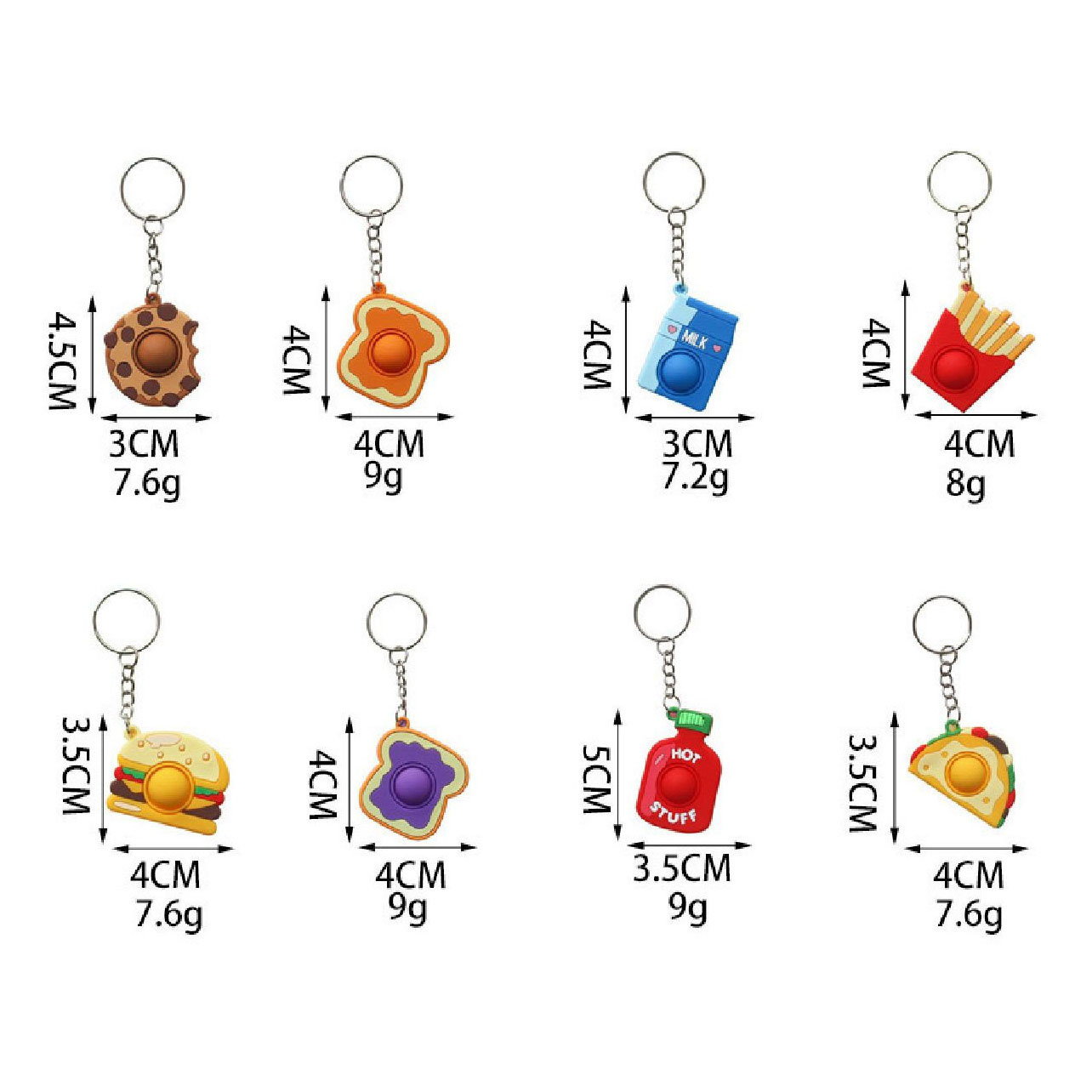 Sleutelhanger Pop It Food Thema