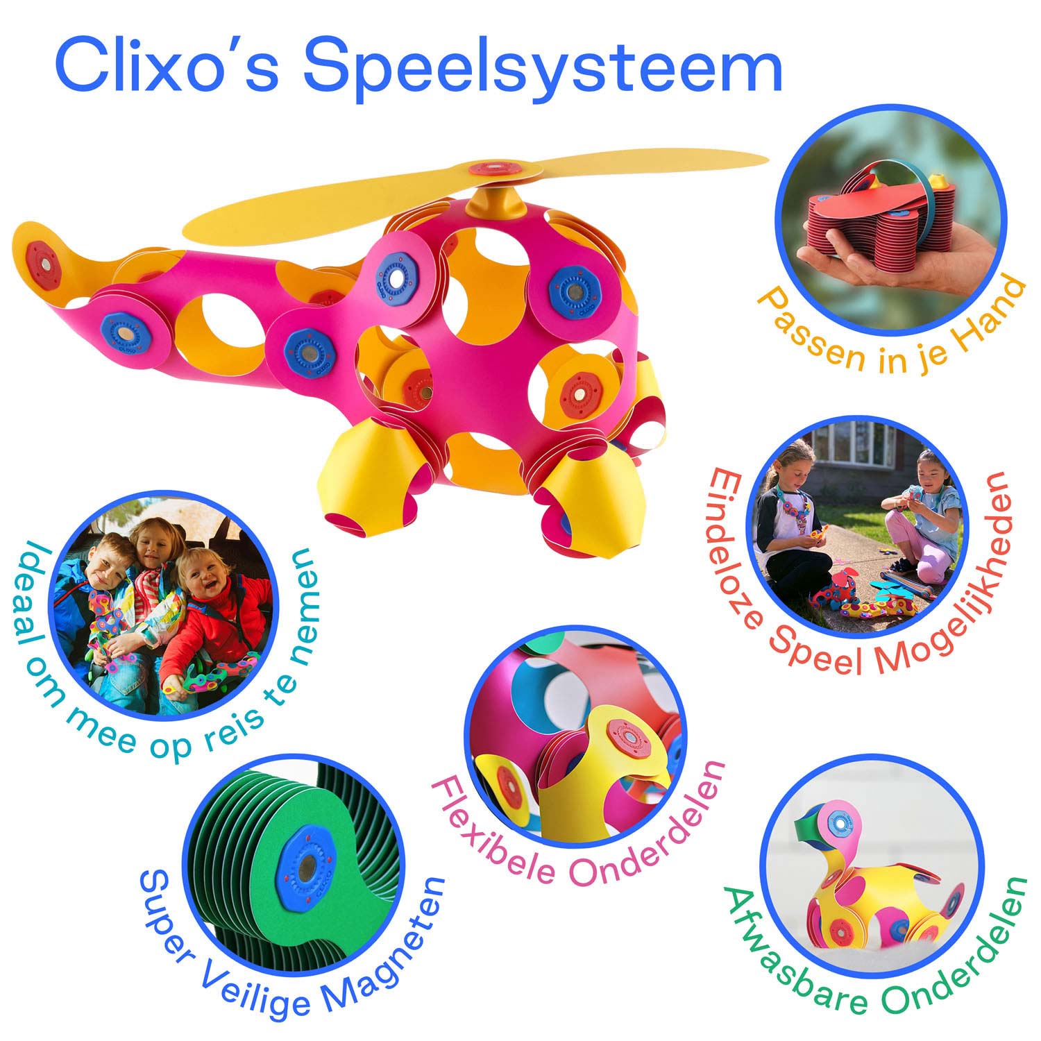 Clixo Magnetisches Konstruktionsspielzeug Crew Pack Pink/Gelb, 30 Stück.