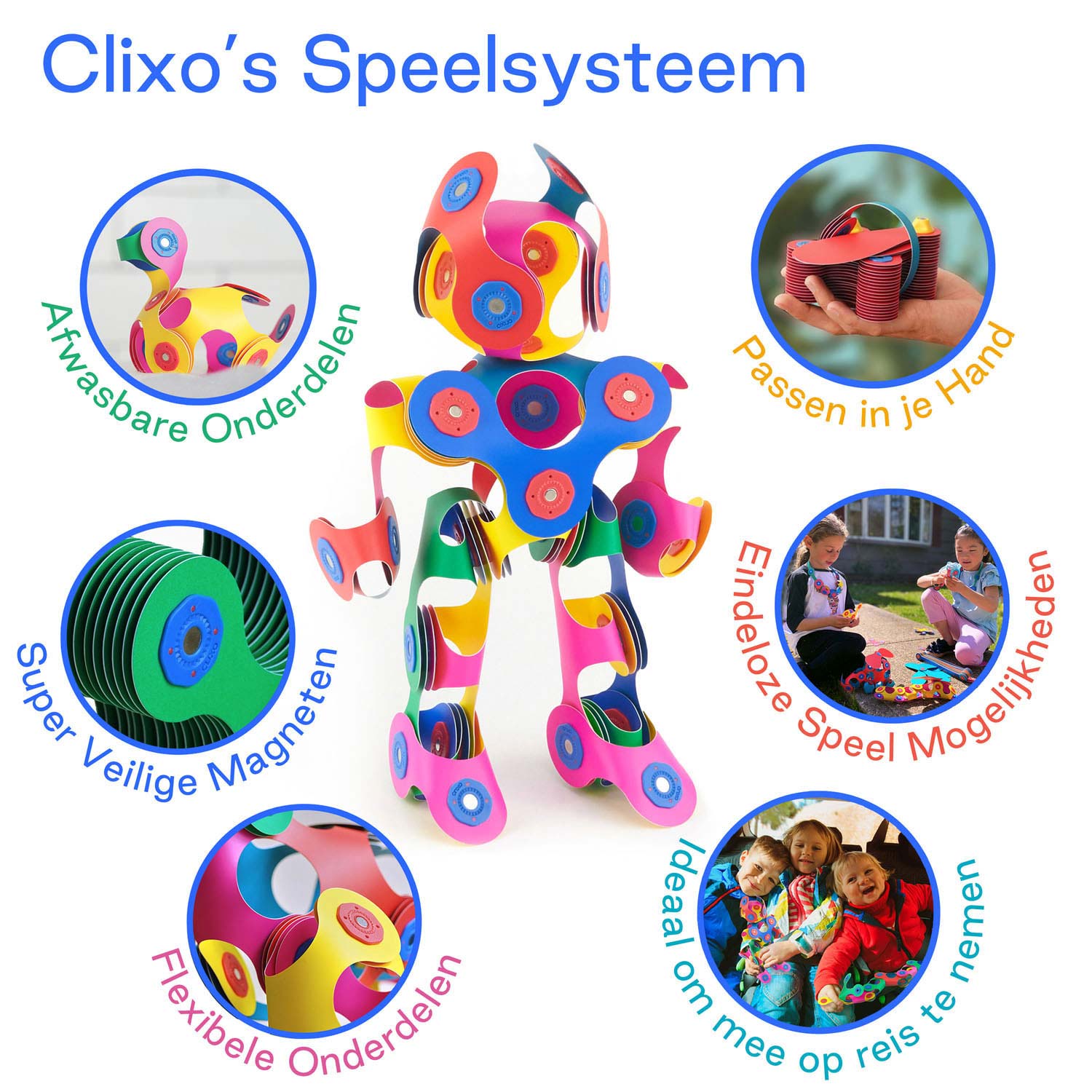 Pack arc-en-ciel de jouets de construction magnétiques Clixo, 42 ​​pièces.