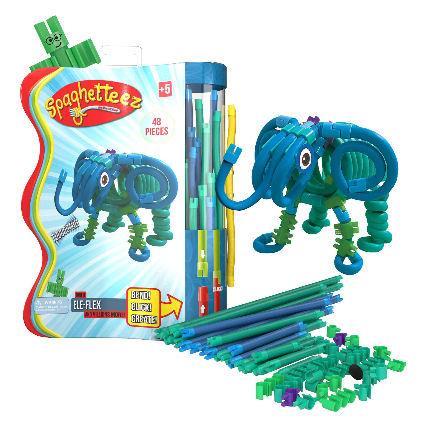 Tiges de construction flexibles Spaghetteez Ele-Flex Olifant, 48 ​​pièces.