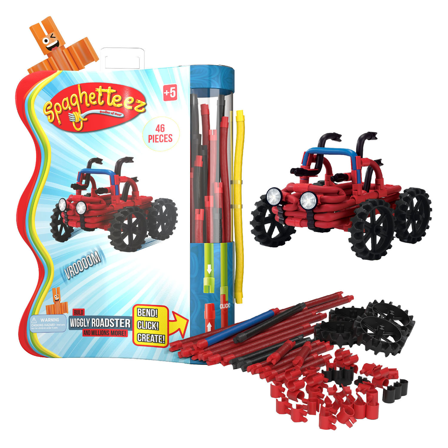 Spaghetteez Wiggly Roadsters Flexibele Bouwstaafjes, 46dlg.