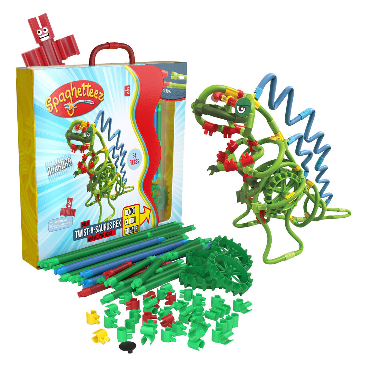 Tiges de construction flexibles Spaghetteez Twist-A-Saurus Rex, 64 pcs.