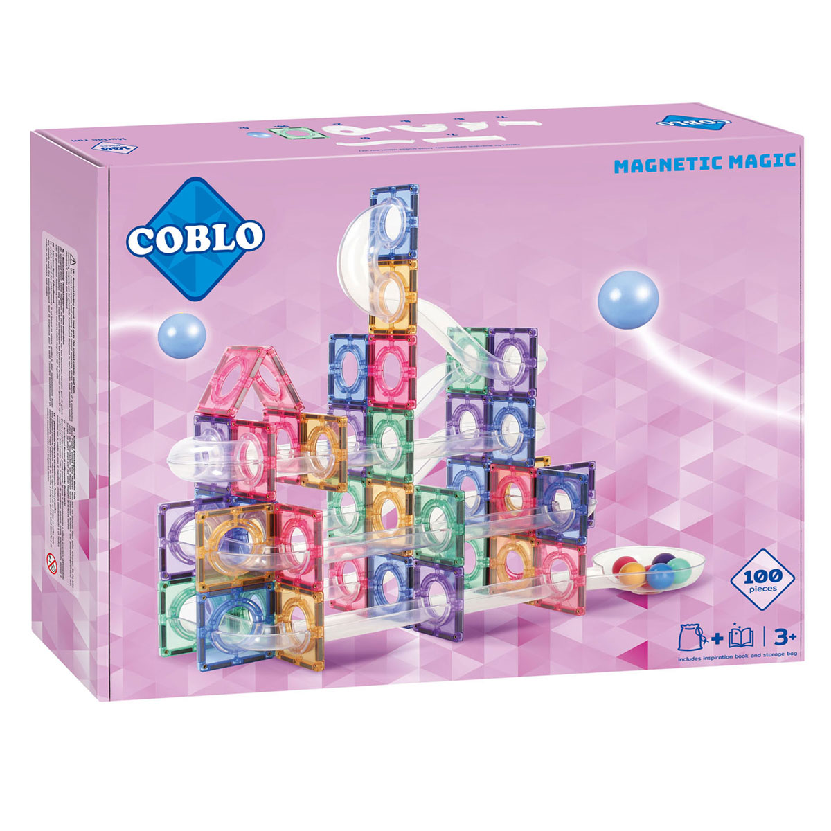 Jouets de construction magnétiques Coblo Marble Track Pastel, 100 pcs.