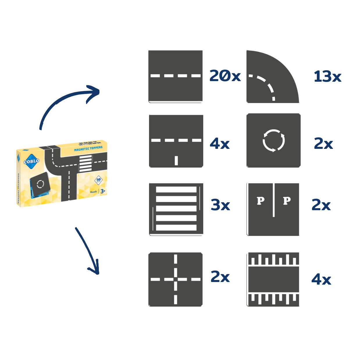 Coblo Toppers Roads Magnetisches Konstruktionsspielzeug, 50 Stück.