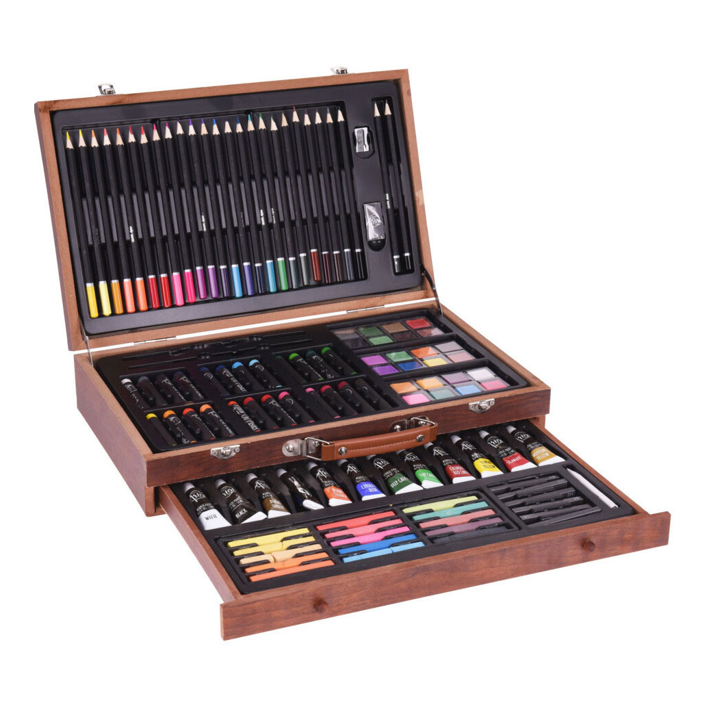 Set de peinture et de dessin dans une caisse en bois, 112 pcs.