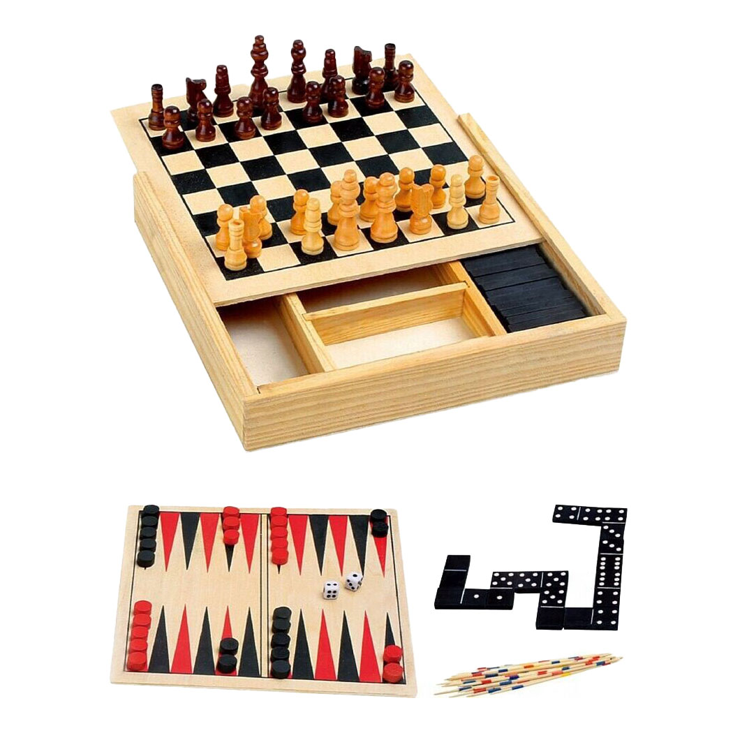 4-in-1-Spielbox aus Holz, 17 cm