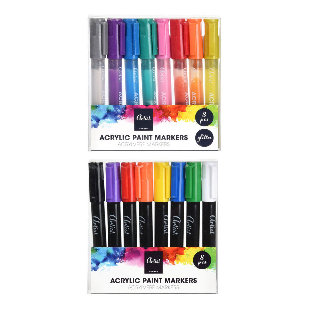 Artist Verfmarkers glitter 8 stuks - back to School - 8 verschillende kleuren