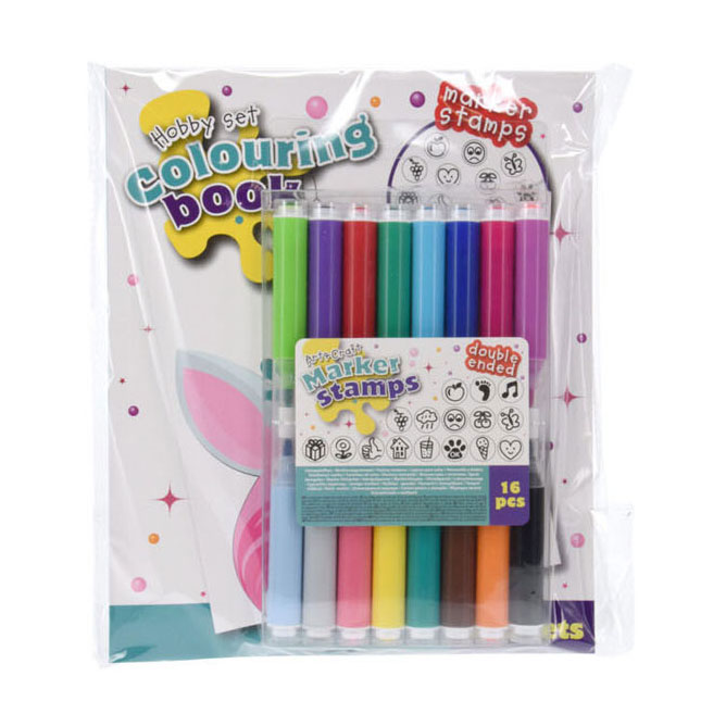 Set de coloriage avec livre de coloriage et 16 marqueurs avec fonction tampon