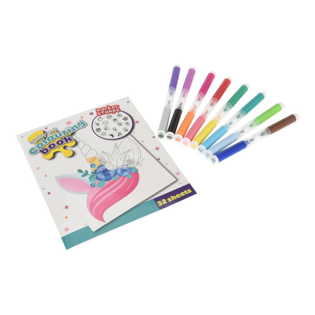 Set de coloriage avec livre de coloriage et 16 marqueurs avec fonction tampon