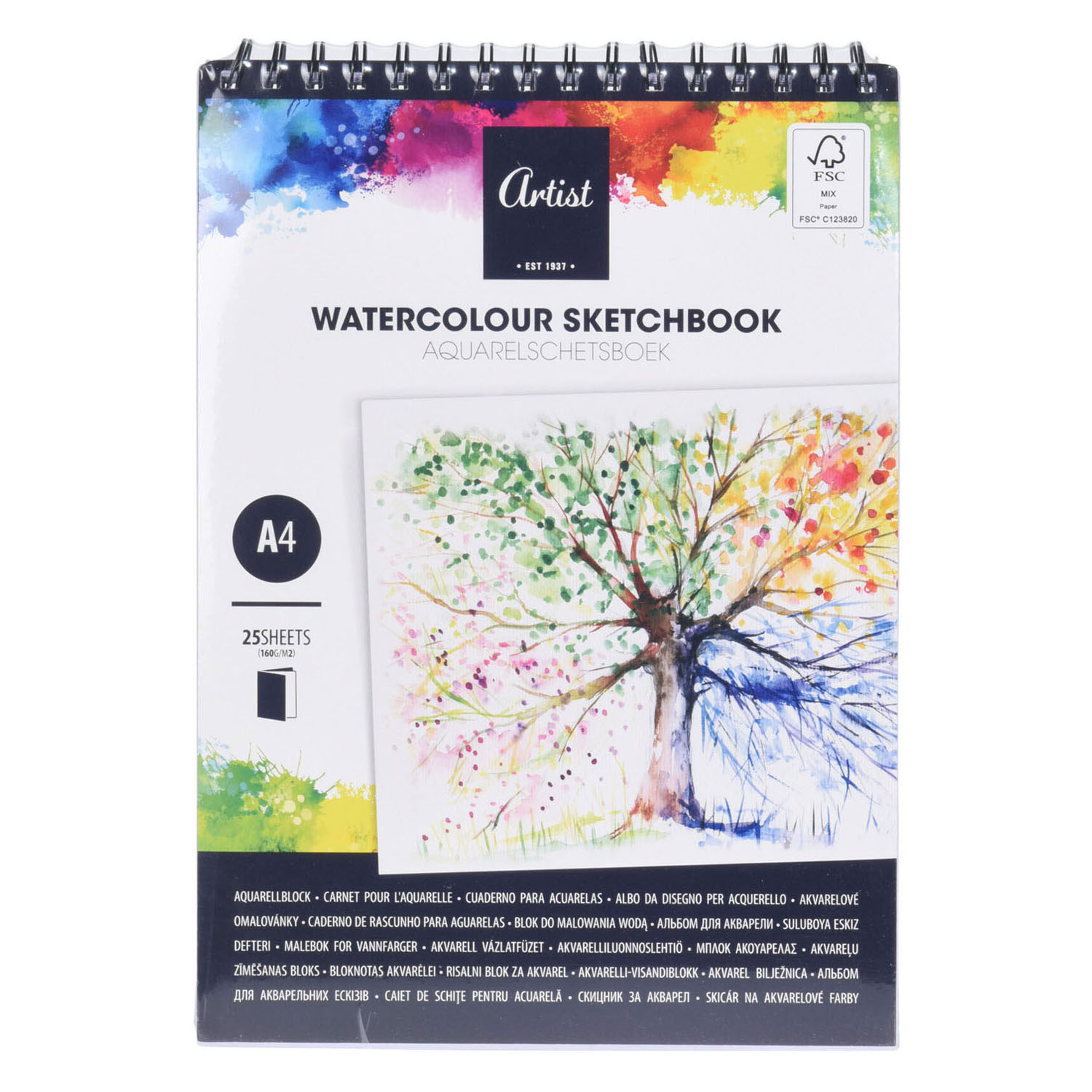 Livre de peinture aquarelle A4, 25 feuilles