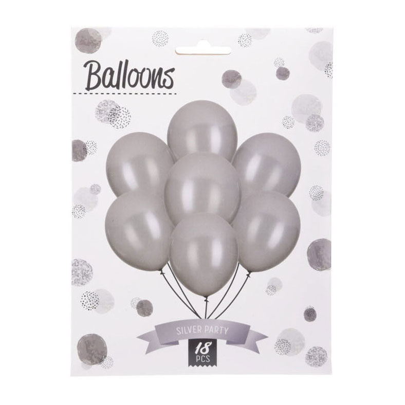 Luftballons Silber, 18 Stück.