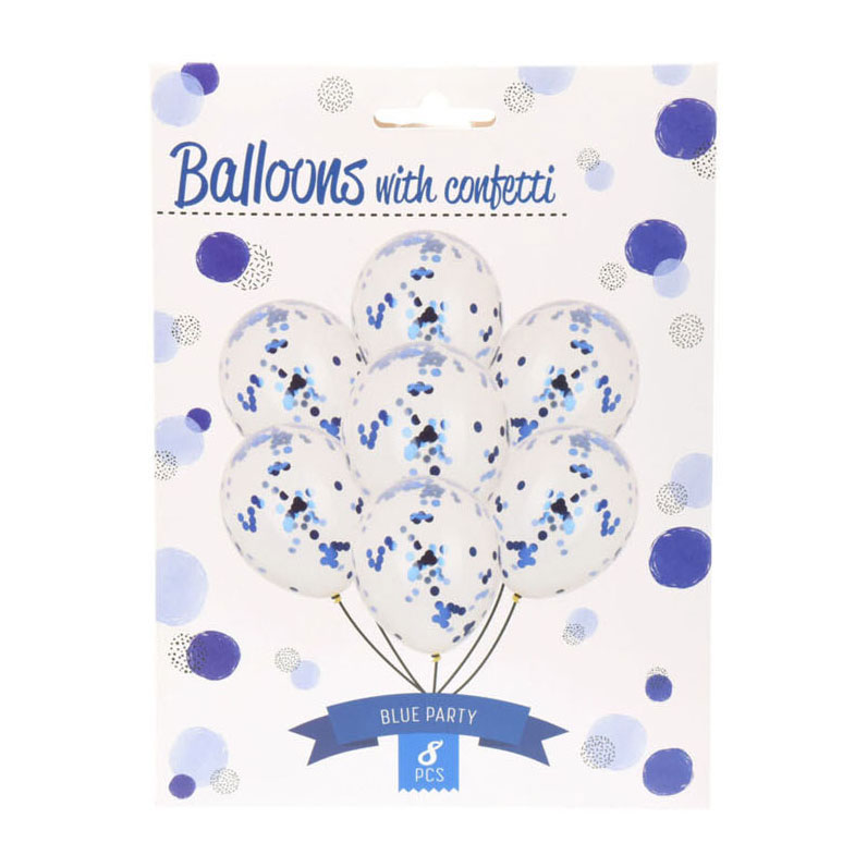 Ballons avec confettis bleus, 8 pièces.