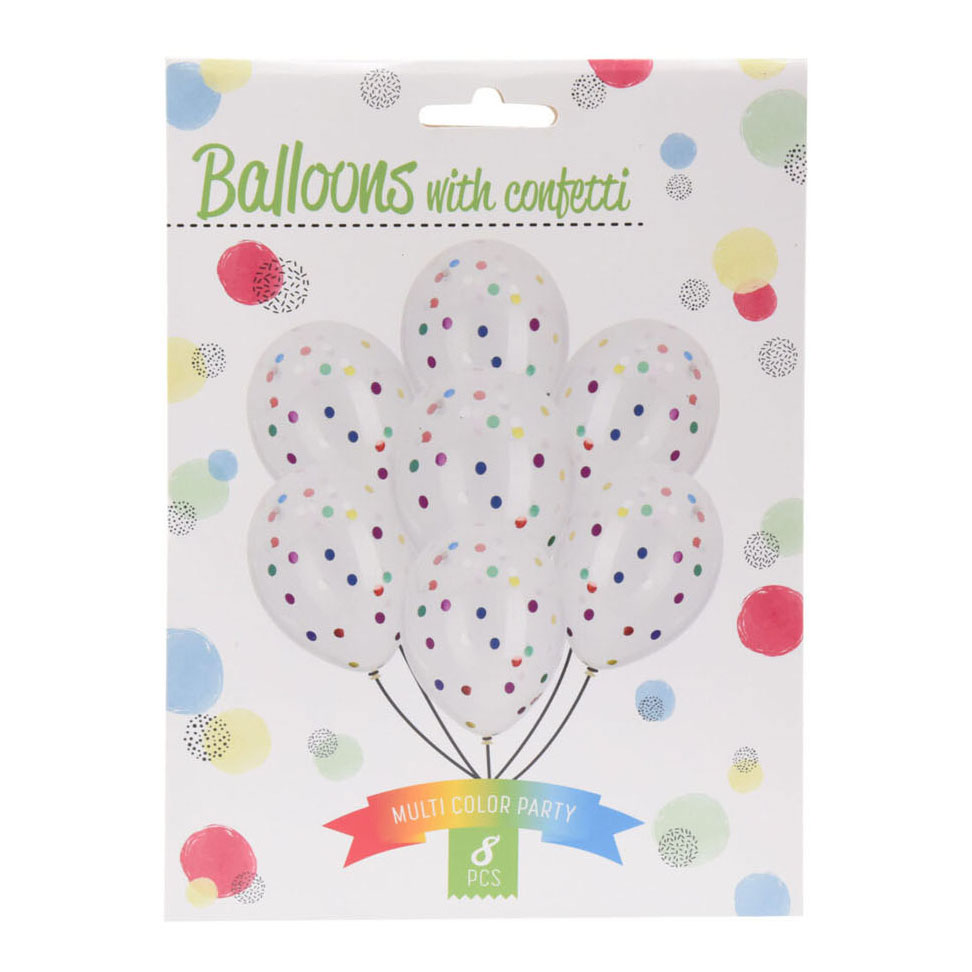 Ballons avec confettis multicolores, 8 pièces.