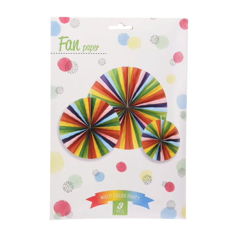 Papier éventail multicolore, lot de 3