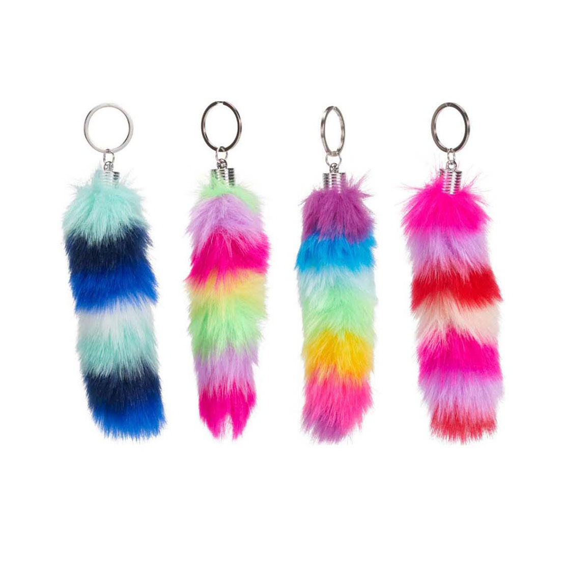 Porte-clés queue arc-en-ciel duveteuse - 13 cm