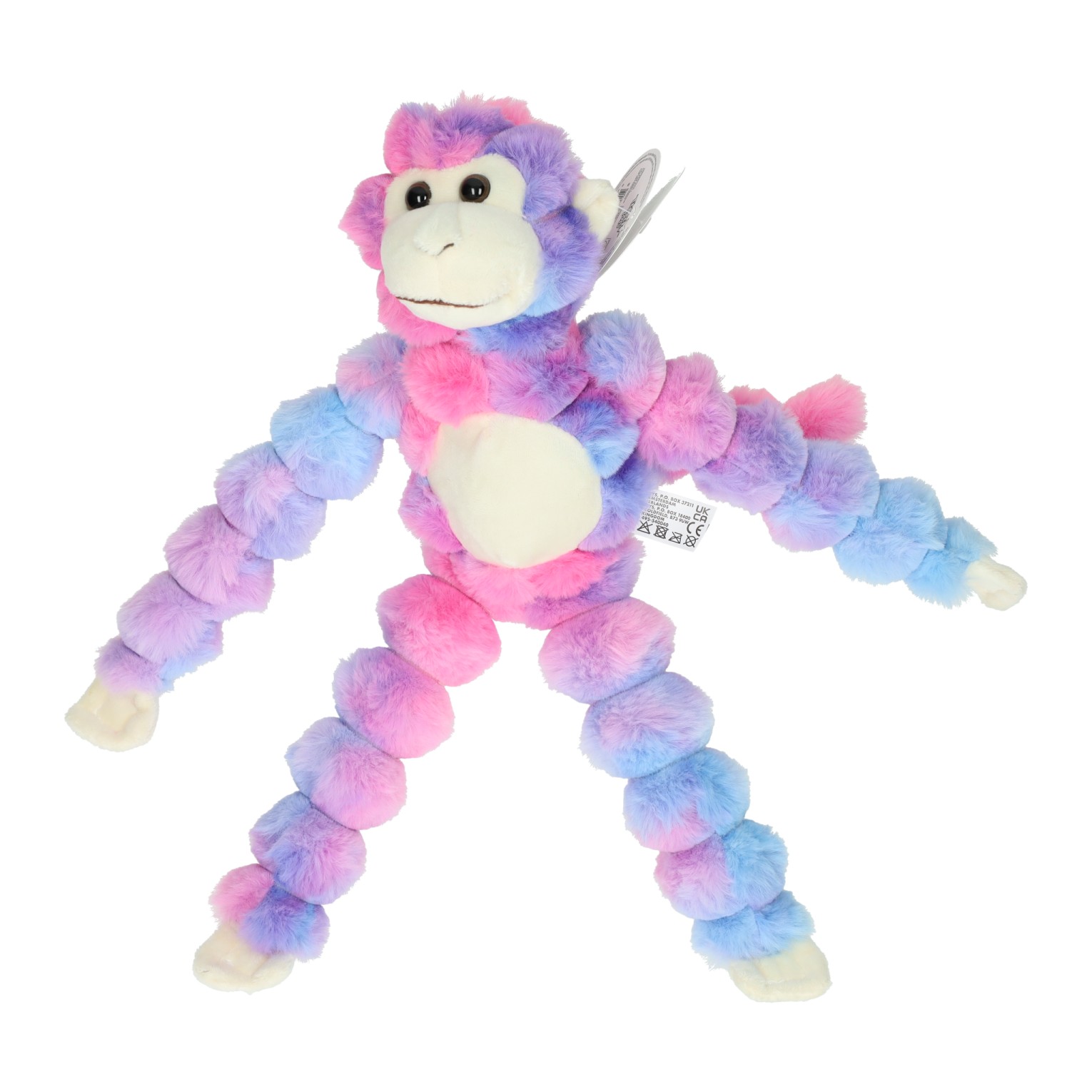 Pluchen Aap met Lange Armen 38 cm - Blauw/roze