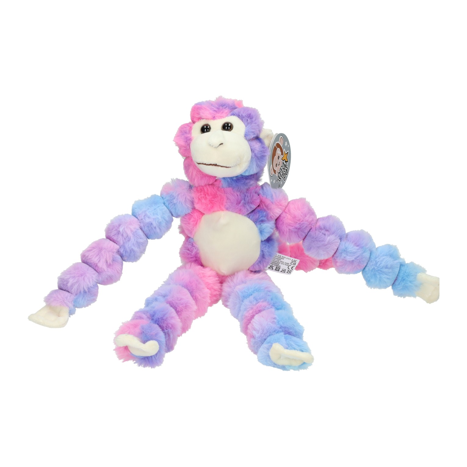 Pluchen Aap met Lange Armen 38 cm - Blauw/roze
