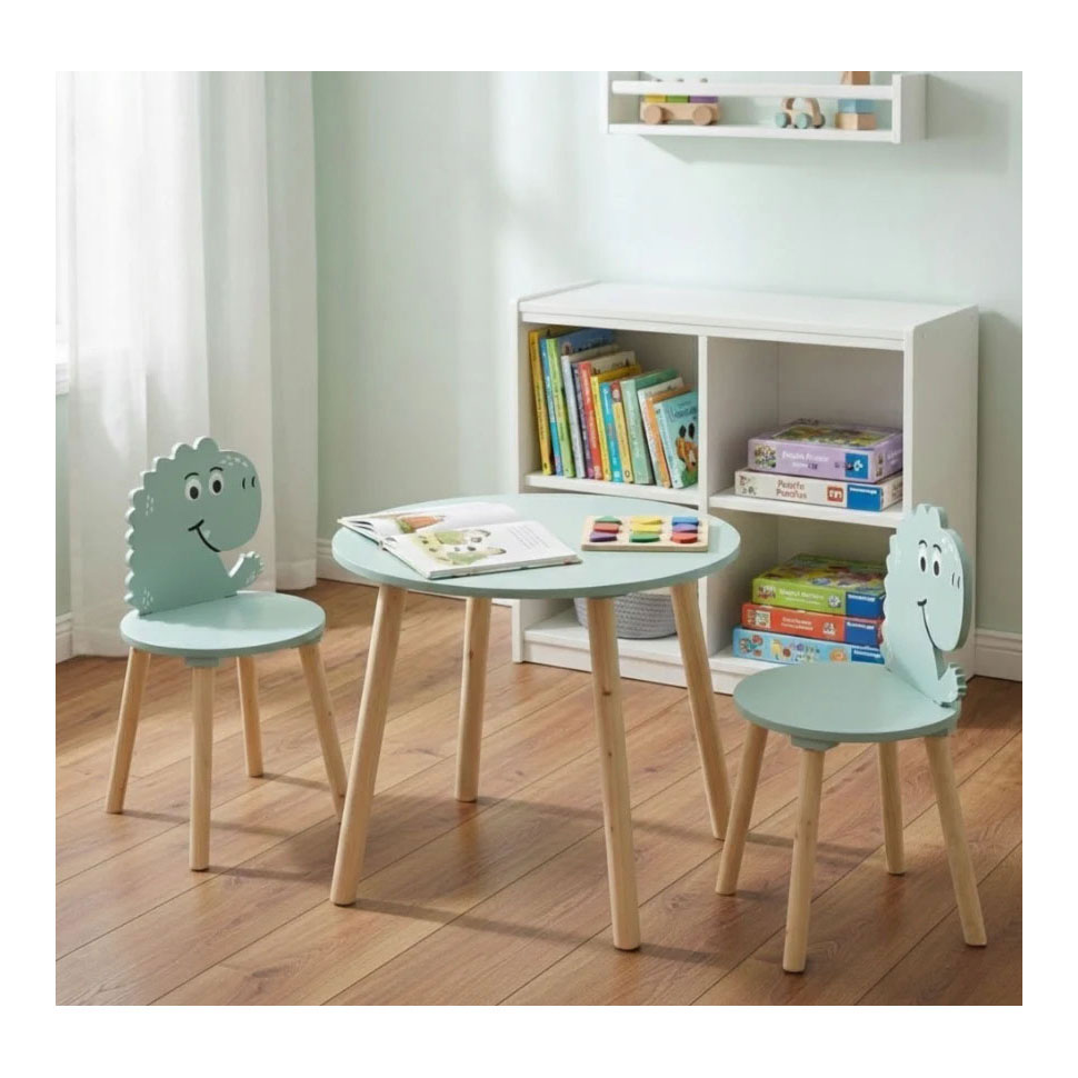 Houten Set Tafeltje met 2 Stoelen Dinosaurus - Blauw