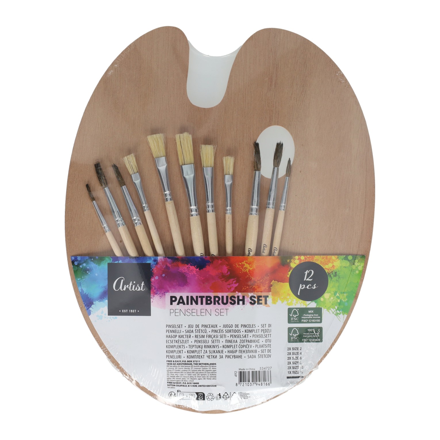 Pinselset – 11-teilig. Mit Holzpalette