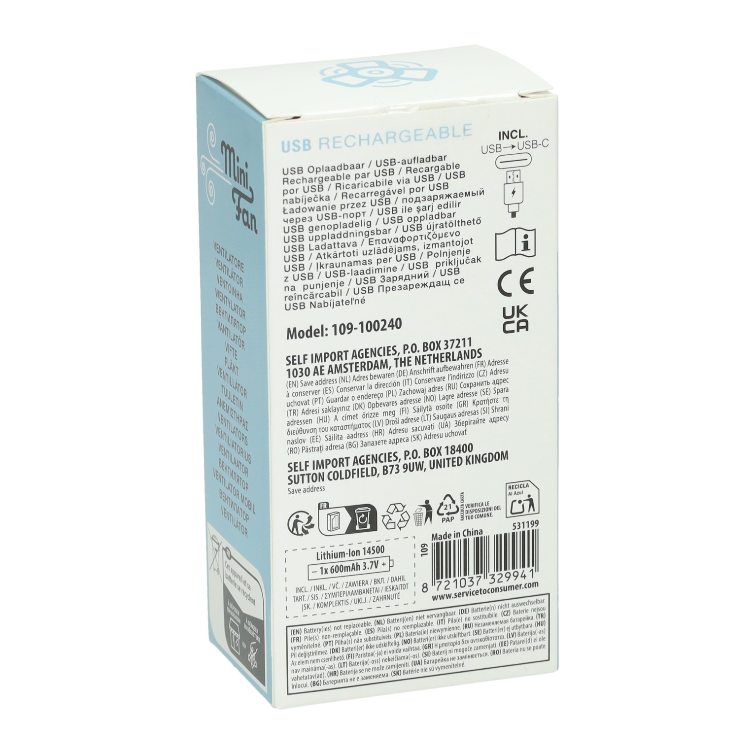 Oplaadbare Handventilator - Gekleurd