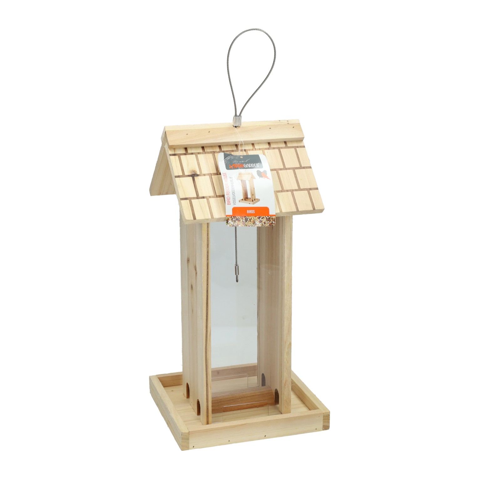Houten Hangende Vogelvoeder - 17x17x38cm