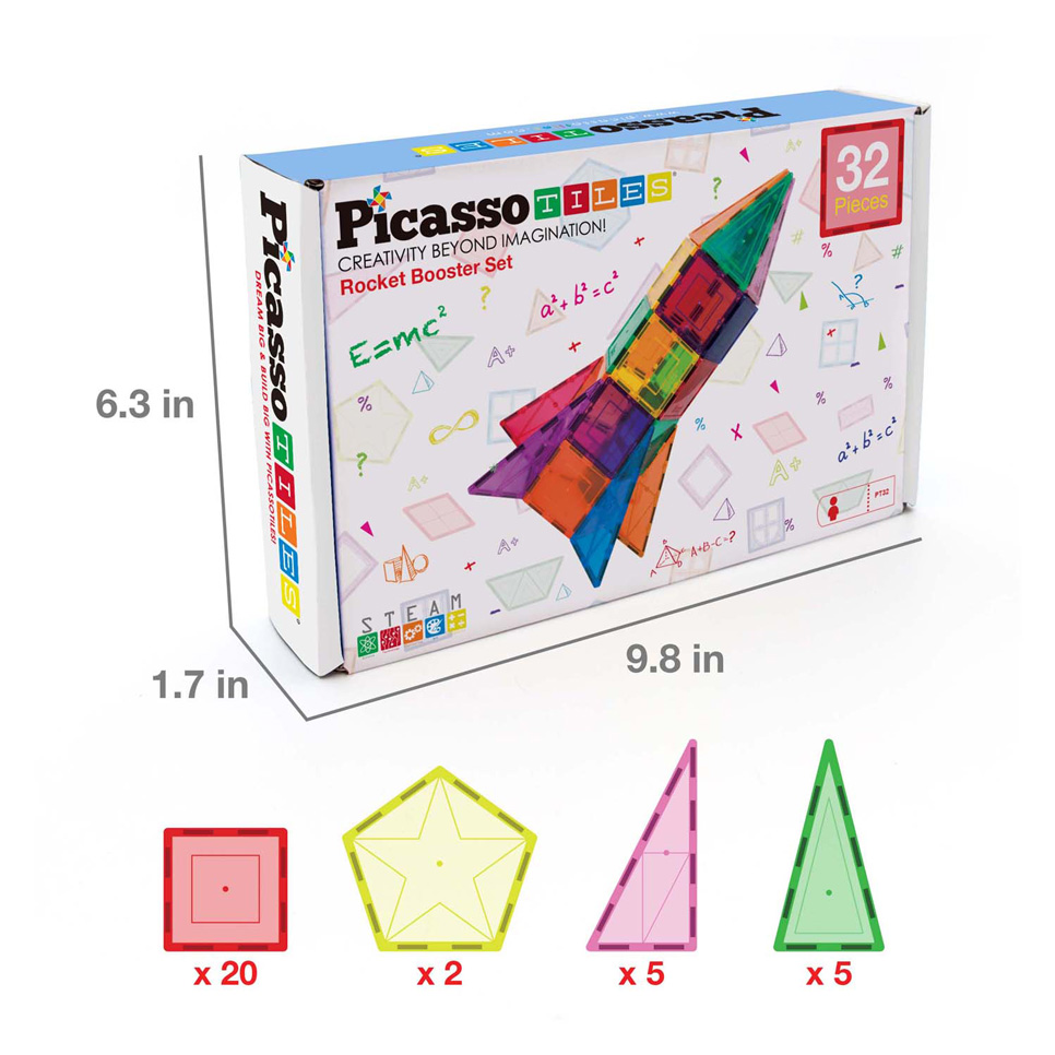 PicassoTiles Rocket Booster - Tuiles de construction magnétiques, 32 pièces.