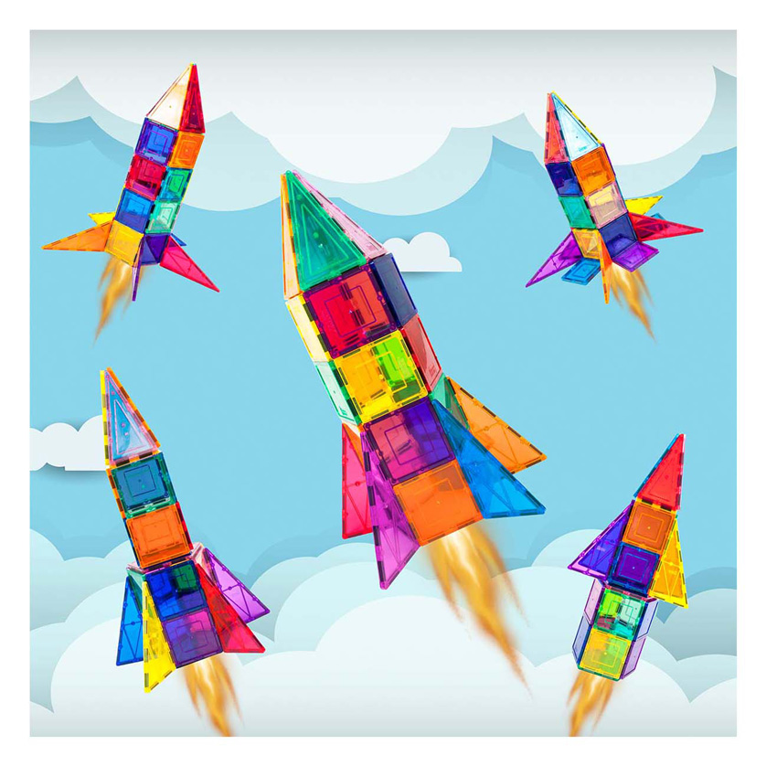 PicassoTiles Rocket Booster - Tuiles de construction magnétiques, 32 pièces.