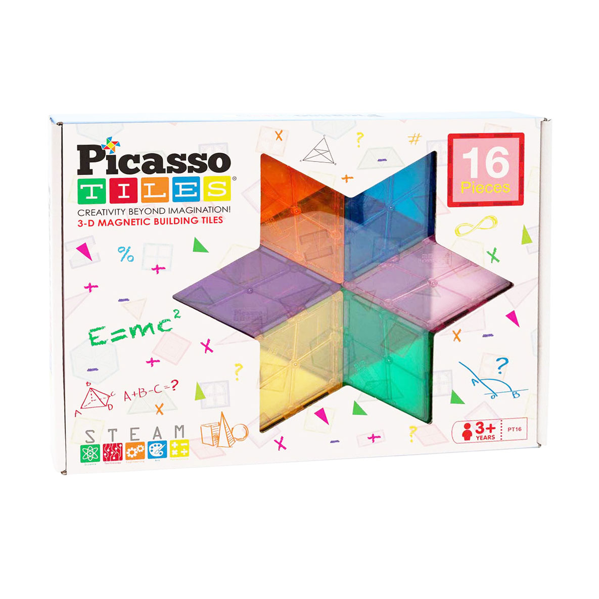 PicassoTiles Geometry - Tuiles de construction magnétiques, 16 pièces.