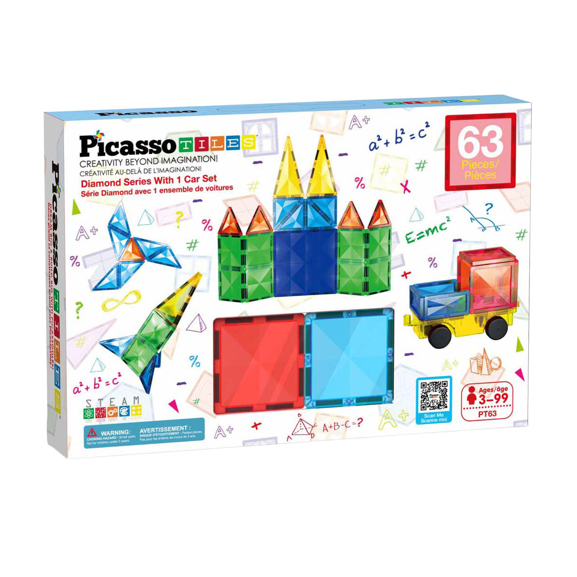 PicassoTiles Diamond Series - Tuiles de construction magnétiques - 63 pièces.