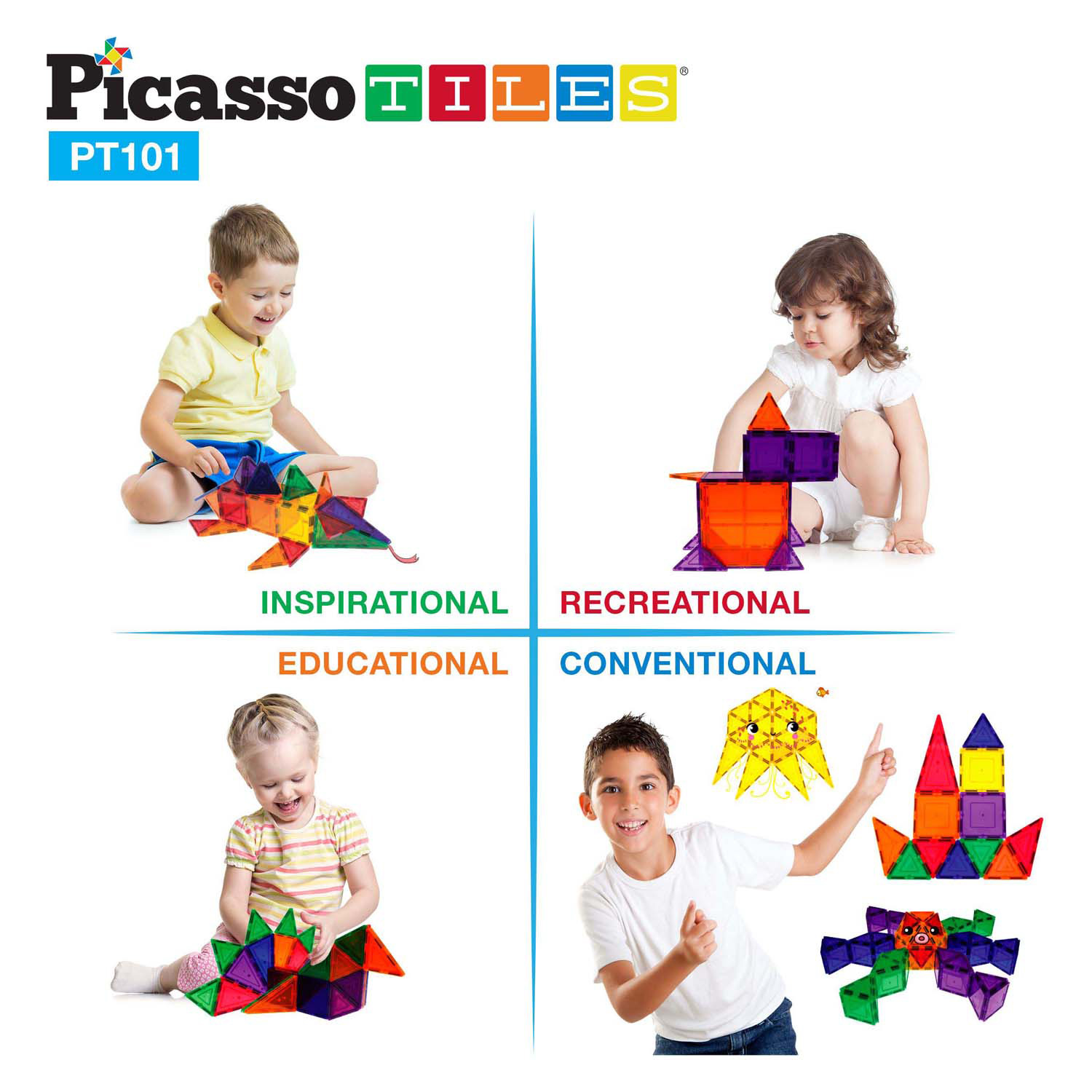 PicassoTiles Play Set - Magnetische Bouwtegels, 101dlg.