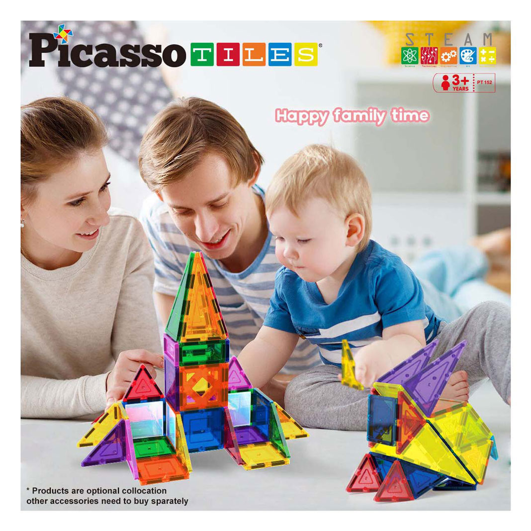 PicassoTiles Blocs et Miroirs - Tuiles de Construction Magnétiques, 152 pièces.