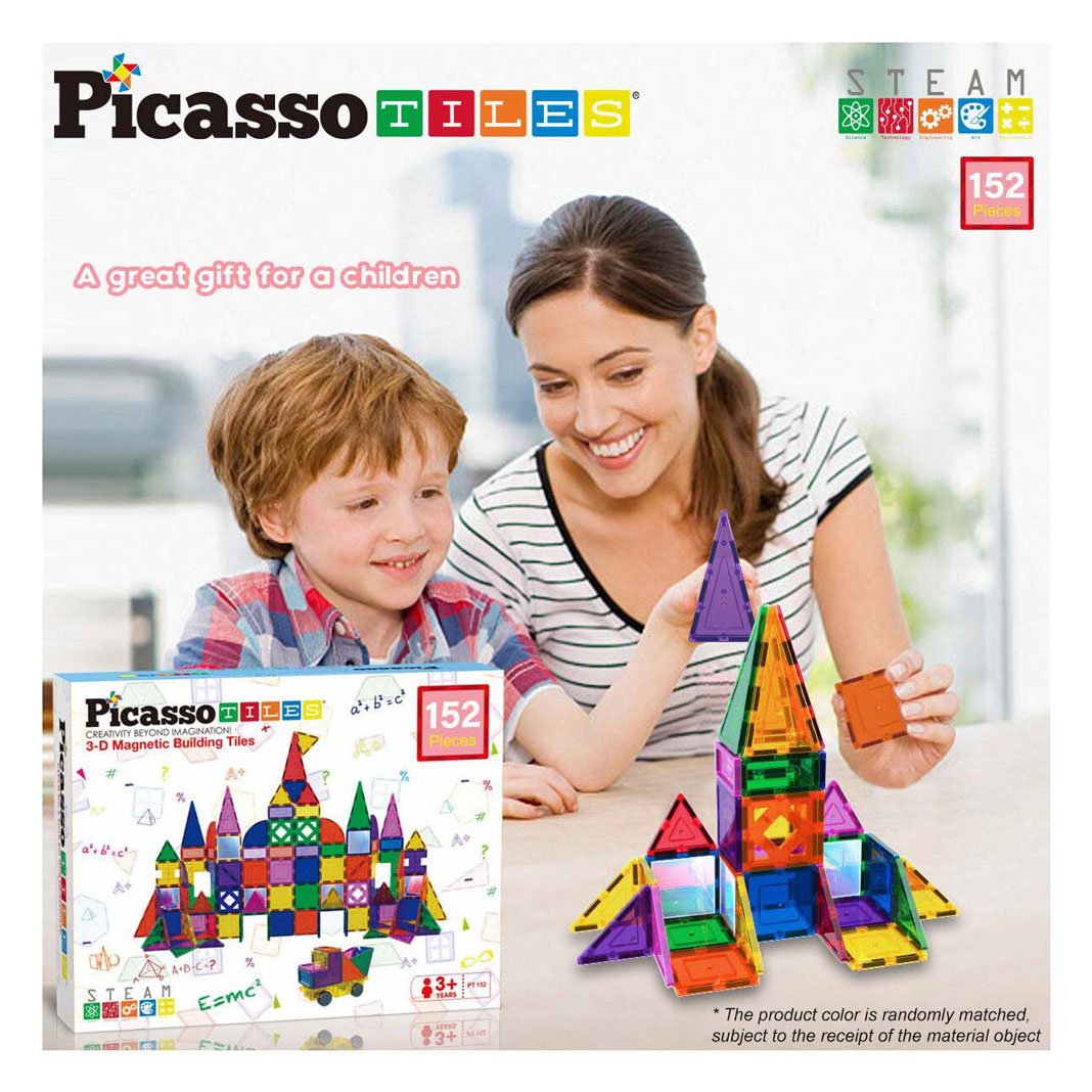 PicassoTiles Blocs et Miroirs - Tuiles de Construction Magnétiques, 152 pièces.