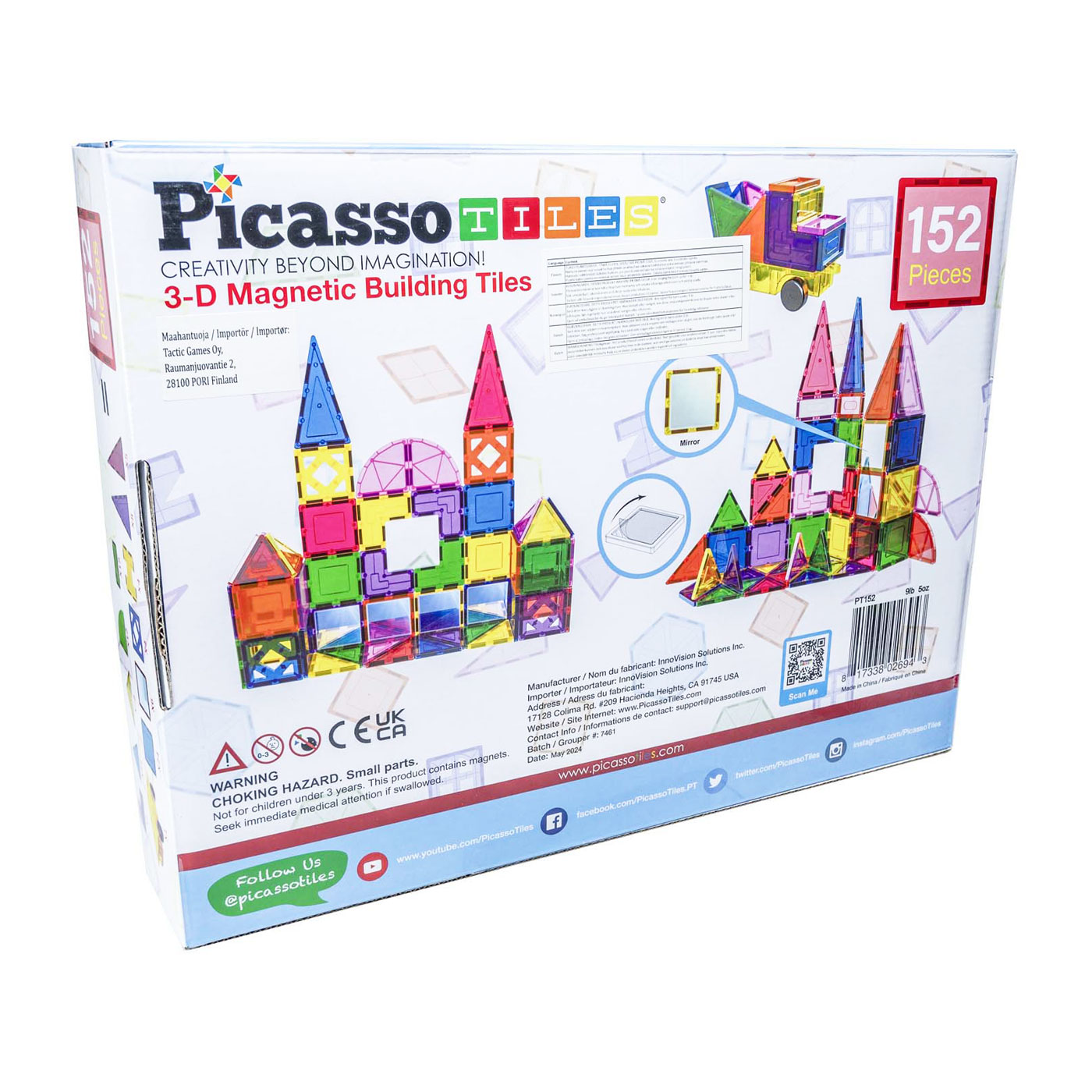 PicassoTiles Blocs et Miroirs - Tuiles de Construction Magnétiques, 152 pièces.