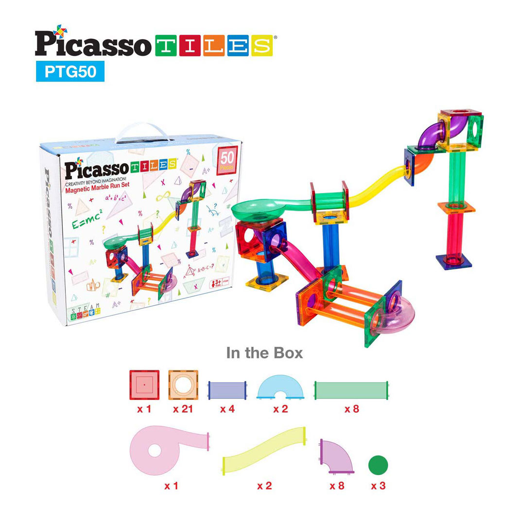 PicassoTiles Marble Run - Tuiles de construction magnétiques - 50 pièces.