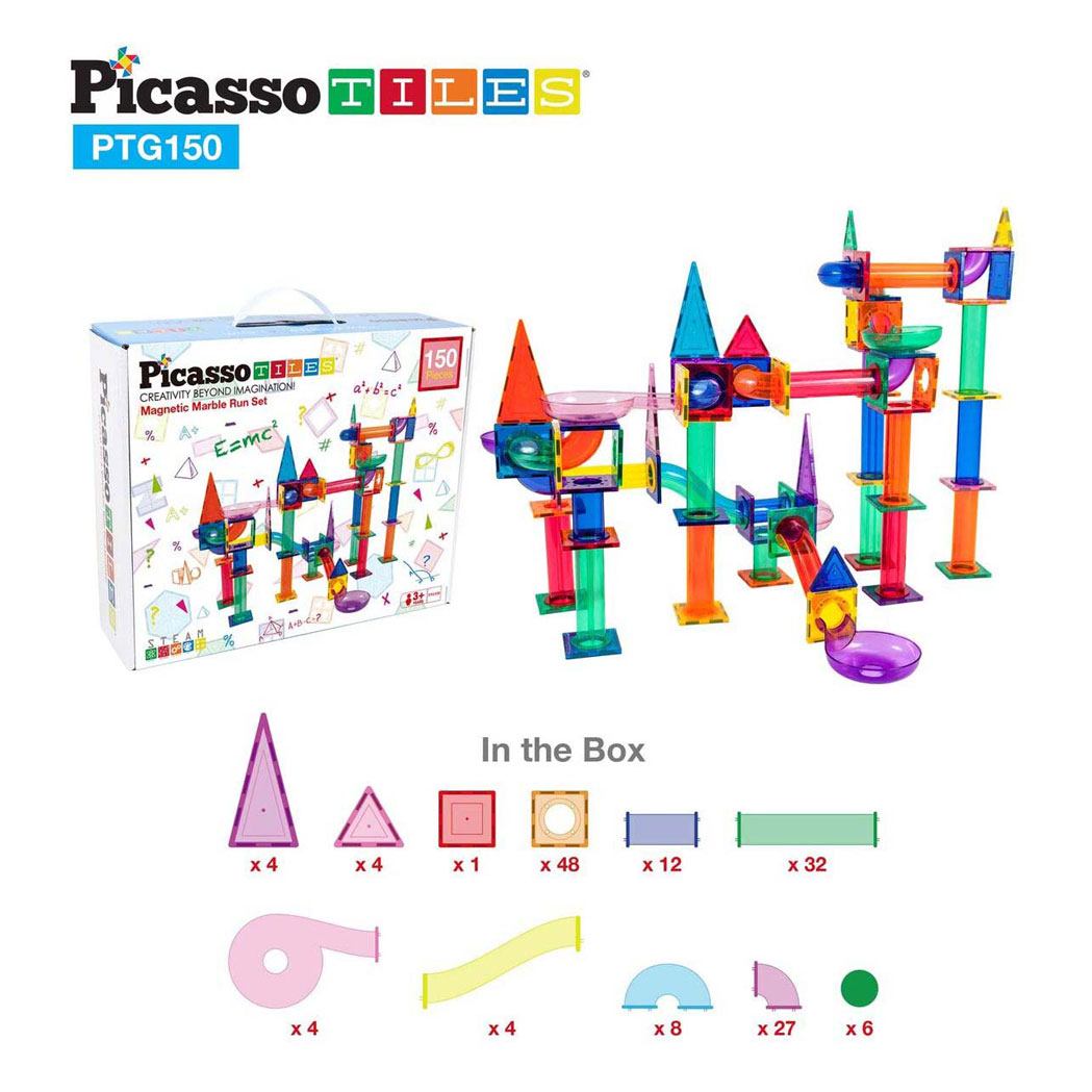 PicassoTiles Marble Run - Tuiles de construction magnétiques, 150 pièces.